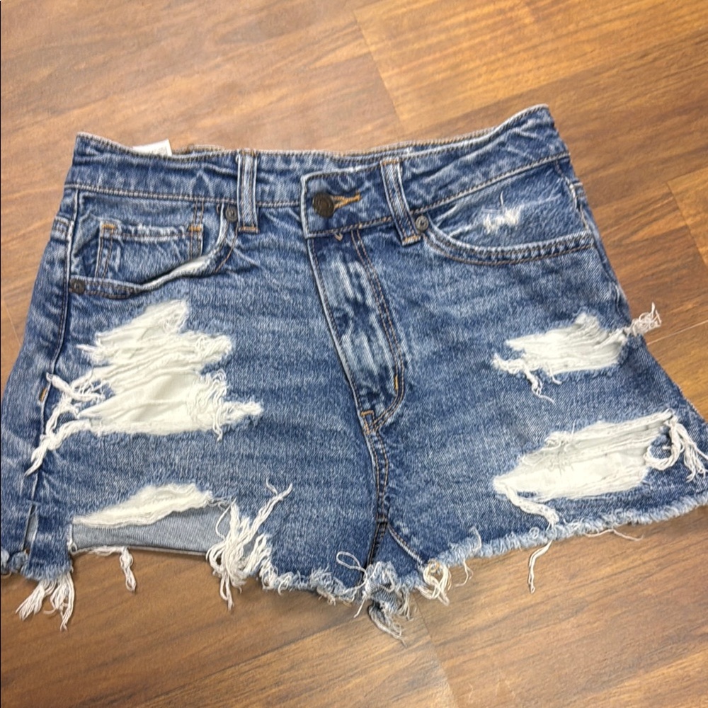 American Eagle Outfitters Blue Distressed Jean Shorts